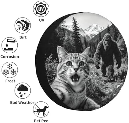 Cat Selfie with Bigfoot Spare Tire Cover Waterproof Wheel Cover 16 Inch - Image 6
