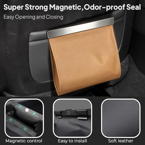 Leather Car Trash Can with Smart LED Light & Magnetic Closure - Image 3