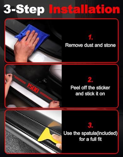 Door Sill Protectors for RAM 1500 & Silverado 1500, Carbon Fiber Leather - Image 4