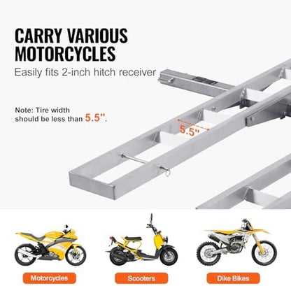 VEVOR Motorcycle Carrier, 600 LBS Aluminum Motorcycle Carrier Hitch Mount - Image 6