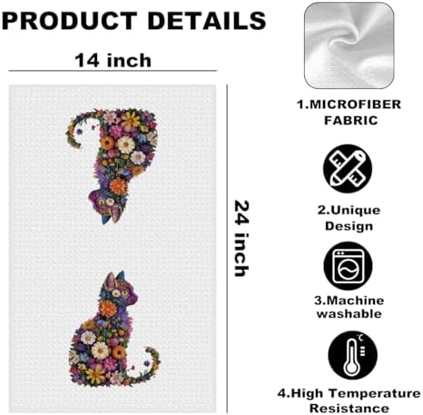 Gifts for Cat Lovers Kitchen Towels, Cat Gifts for Women Hand Towels - Image 2