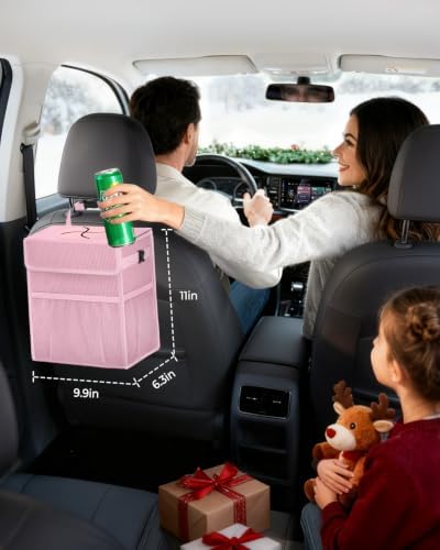 Corduroy Car Trash Can with Lid and Mesh Pockets - Image 2