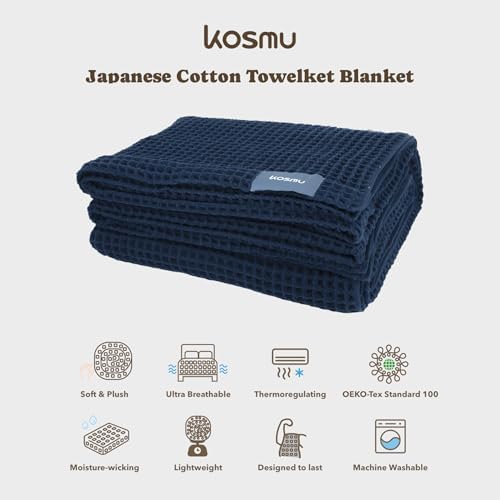 Luxury Organic Japanese Cotton Waffle Towelket Throw Blanket Bedspread - Image 2