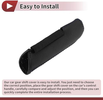 Car Handbrake Cover Leather Black Textured Blue Thread 1 Pcs - Image 5