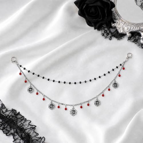 Double Chain Gothic Black Rose Rear View Mirror Charm Halloween Car Hanging - Image 6