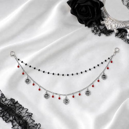 Double Chain Gothic Black Rose Rear View Mirror Charm Halloween Car Hanging - Image 6