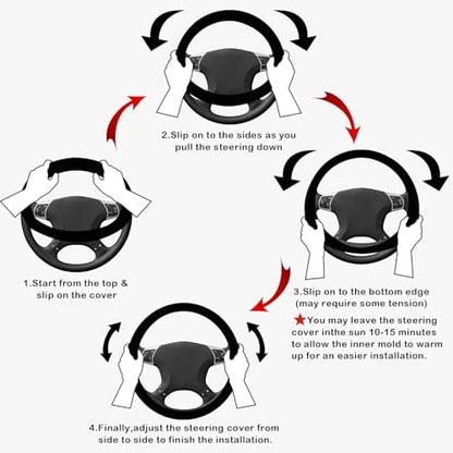 White Embroidery Butterfly Car Steering Wheel Cover, 14.5-15 Inch Universal - Image 7