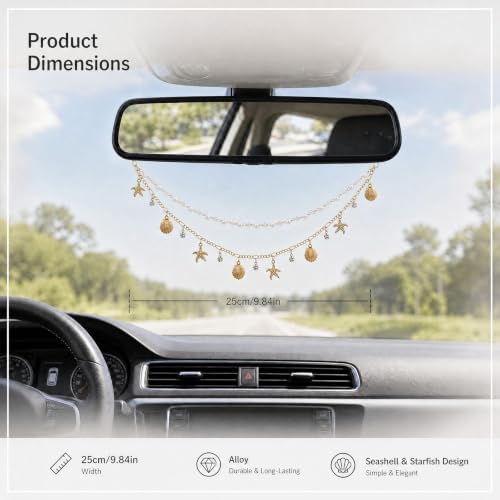 Rear View Mirror Charm Ocean Double Chain Pearl Beach Car Decor - Image 2