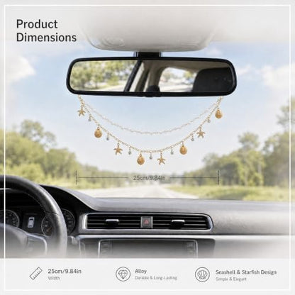 Rear View Mirror Charm Ocean Double Chain Pearl Beach Car Decor - Image 2