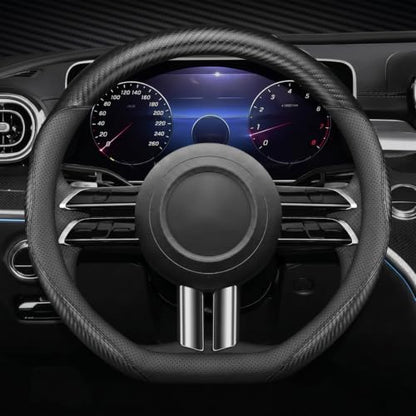 Microfiber Leather Steering Wheel Cover, D-Shape Carbon Fiber Black Wire Trim by Unknown