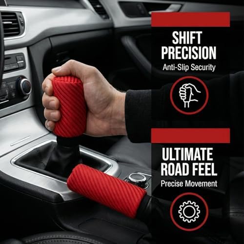 2PCS Car Gear Shift Knob and Handbrake Cover Set, Non-Slip Polyester Stick - Image 5