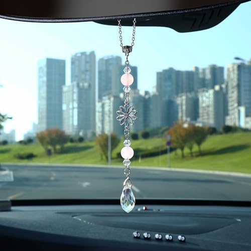 Car Rear View Mirror Accessories Pink Quartz Car Hanging Ornament, Dasiy - Image 2