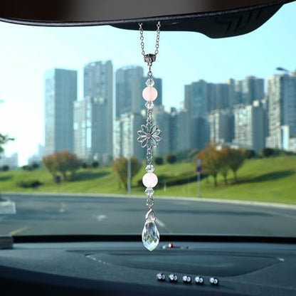 Car Rear View Mirror Accessories Pink Quartz Car Hanging Ornament, Dasiy - Image 2