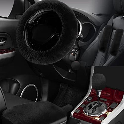 7PCS Set car Interior Aesthetic Accessories, Fluffy 15 inch Steering Wheel Cover by Wazzh
