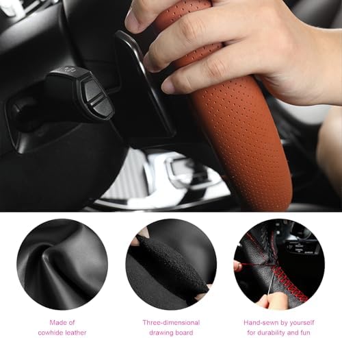 Ziciner Genuine Leather Steering Wheel Cover, Stitch on Wrap, Breathable - Image 3