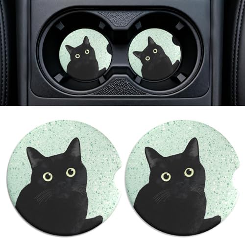 Car Cup Holder Ceramic Coasters 2 Pack, 2.56 in Anti Slip Absorbent Coaster by Rueneaj