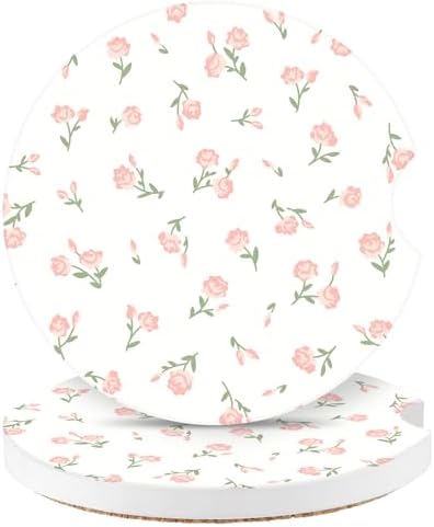 Vintage Flowers Car Coasters, Absorbent 2 Pack by Watbro