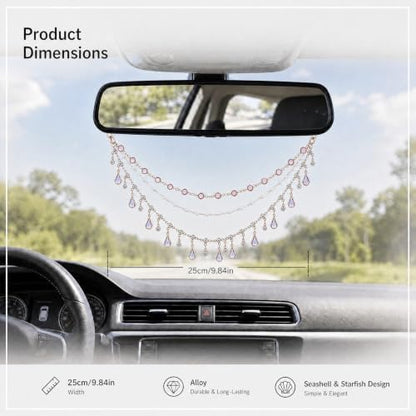 Triple Layer Water Drop Zircon Rear View Mirror Charm Purple Car Hanging - Image 2