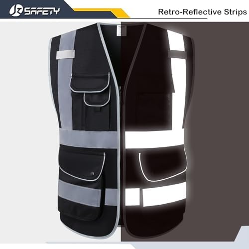 JKSafety Safety Vest for Men Women Reflective Hi Vis JK159 Black M - Image 3