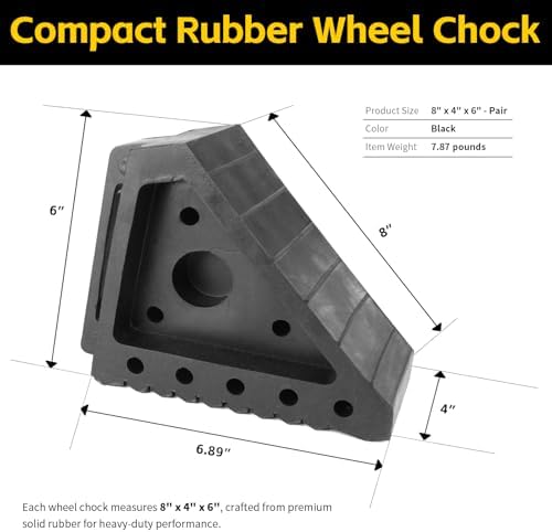 MaxxHaul Solid Rubber Wheel Chock 2-Pack | 8" x 4" x 6" Heavy-Duty Tire Stop | - Image 2