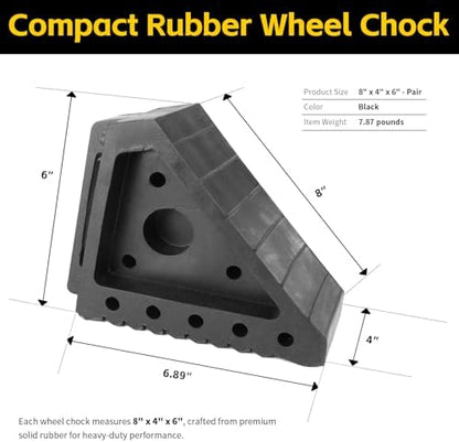 MaxxHaul Solid Rubber Wheel Chock 2-Pack | 8" x 4" x 6" Heavy-Duty Tire Stop | - Image 2