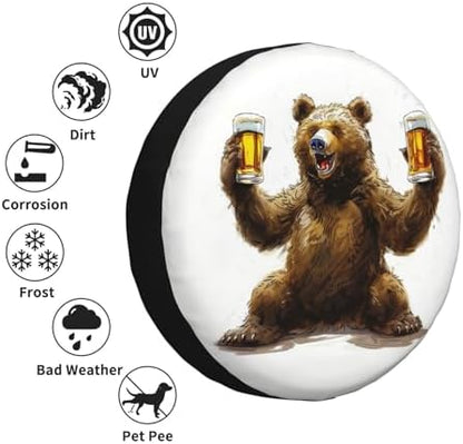 Bear with Beer Spare Tire Cover Weatherproof Universal Wheel Protectors Wheel - Image 5