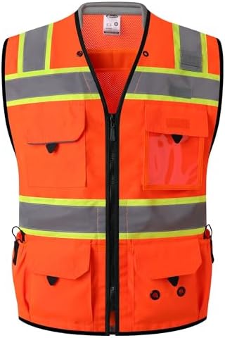 JKSafety Hi-Vis Unisex Surveyor Safety Vest Heavy Duty PPE Inner Pockets by JKSafety