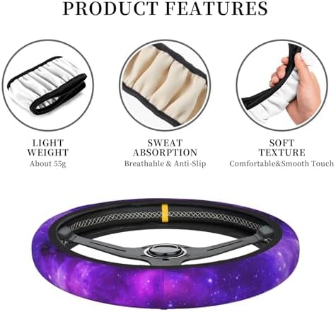 Starry Sky Purple 3Pc car Set: Steering Wheel Cover 15in + 2 Cup Coasters - Image 3