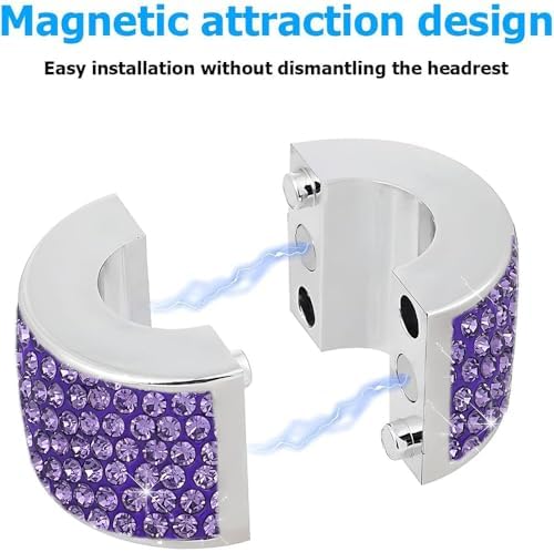 4PCS Crystal Rhinestone Bling Car Headrest Collars, Automotive Magnetic - Image 6