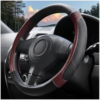 14.5-15 Inch Leather Steering Wheel Cover, Non Slip by HAMOJUF