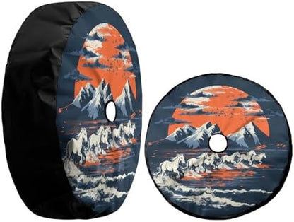 Delerain Spare Tire Cover with Backup Camera Hole White Broncos Horses Sunset - Image 3