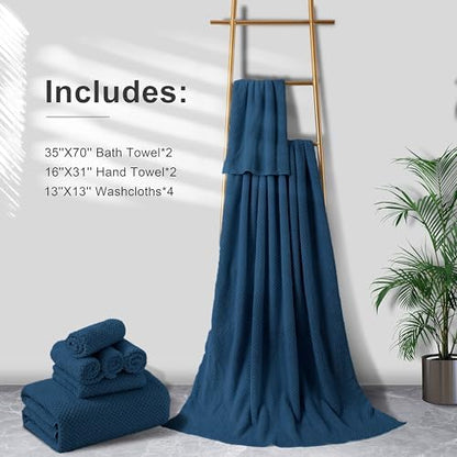 8-Piece Navy Bath Towel Set, 2 Extra Large Bath Towel Sheets, 2 Hand Towels and - Image 6