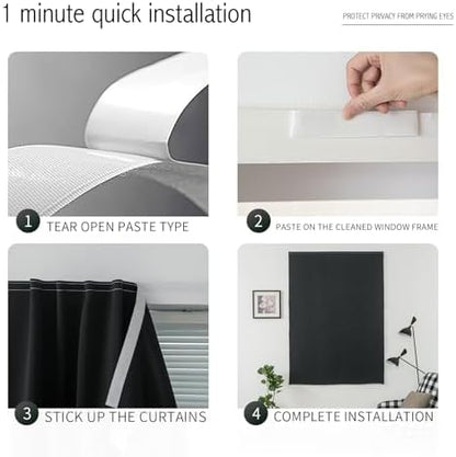 Room Darkening Curtains with Adhesive Backing Tool Free Hanging Window Drapes - Image 3