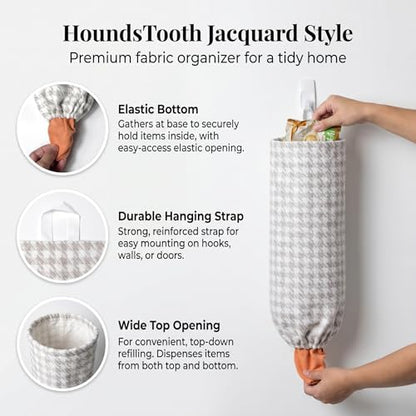 Plastic Bag Holder, Wall Mount Grocery Bag Dispenser, Yarn-dyed Houndstooth - Image 2