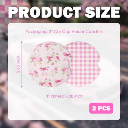 Car Cup Coasters 2-in-1 Style Set, 2.6-Inch Bow-Shaped/Checkered Cup Holder - Image 2