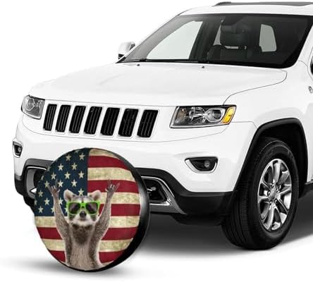 Cute Raccoon Spare Tire Cover American Flag Tire Wheel Covers Waterproof Wheel - Image 4