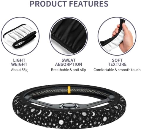 Black and White Star Moon Steering Wheel Covers Non Slip Neoprene Steering - Image 3