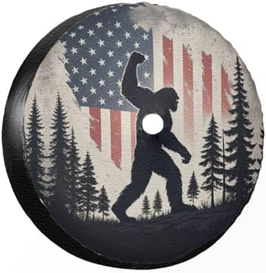 18 Inch American Flag Forest Mountainous Powerful Pose Leather Spare Tire Cover - Image 2
