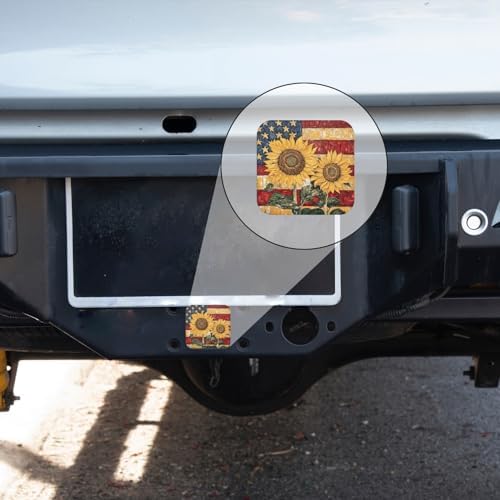 Hitch Cover Fits for 2-Inch Hitch, Two Sunflowers in Front of American Flag - Image 5