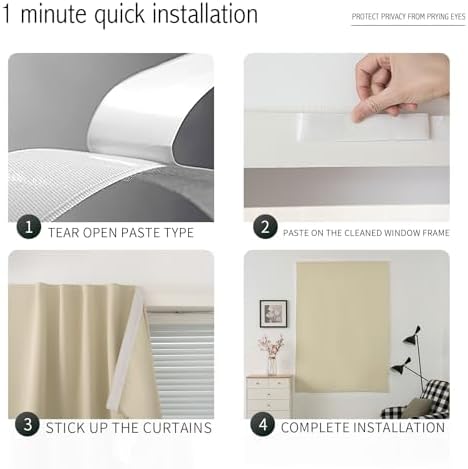 Room Darkening Curtains with Adhesive Backing Tool Free Hanging Window Drapes - Image 3
