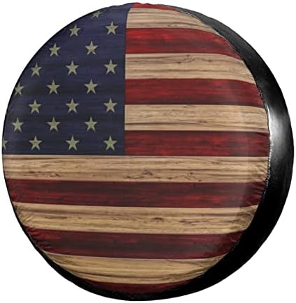 American Flag Reclaimed Wood Spare Tire Cover Dust-Proof Wheel Tire Cover Fit by Foruidea