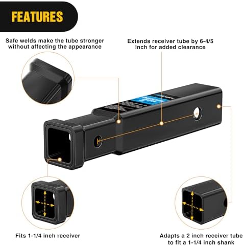 Nilight Trailer Hitch Receiver Extender Adapter | 2" to 1-1/4" Hitch Adapter - Image 5