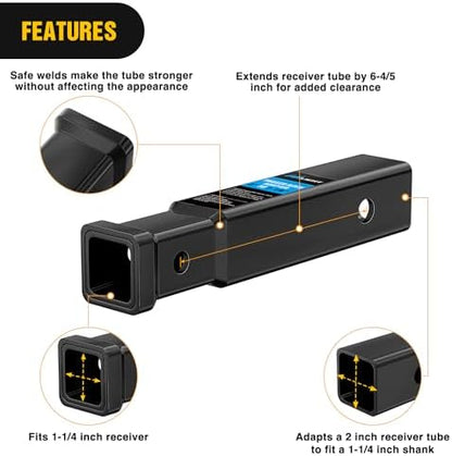 Nilight Trailer Hitch Receiver Extender Adapter | 2" to 1-1/4" Hitch Adapter - Image 5