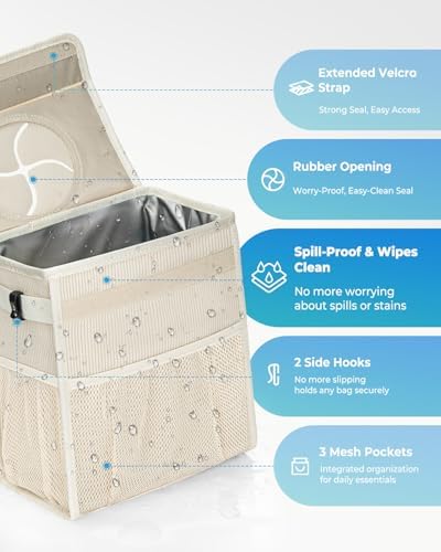 Corduroy Car Trash Can with Lid and Mesh Pockets - Image 3