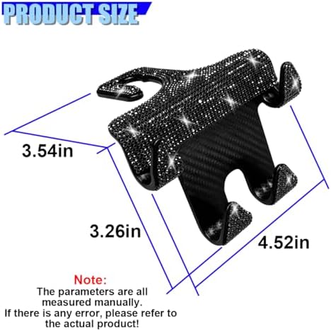 Craedli 2PCS Bling Rhinestone Car Seat Headrest Hooks, Shiny Crystal Auto - Image 2