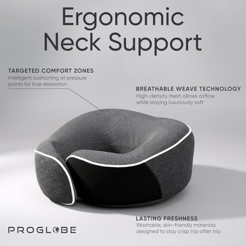 Proglobe Travel Pillow, 100% Memory Foam Airplane Neck Pillow, Dark Grey - Image 3
