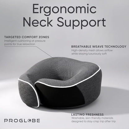 Proglobe Travel Pillow, 100% Memory Foam Airplane Neck Pillow, Dark Grey - Image 3