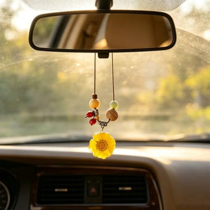 Daisy Car Rear View Mirror Hanging Ornament, Boho Floral Car Charm - Image 6