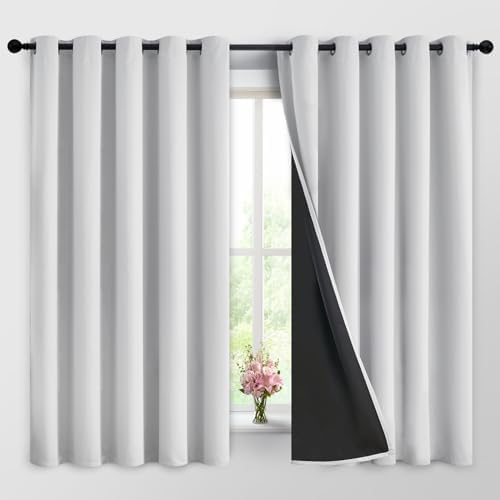 Yakamok Greyish White 100% Blackout Curtains 63 Inches Long, 2 Thick Layers by Yakamok