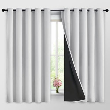 Yakamok Greyish White 100% Blackout Curtains 63 Inches Long, 2 Thick Layers by Yakamok